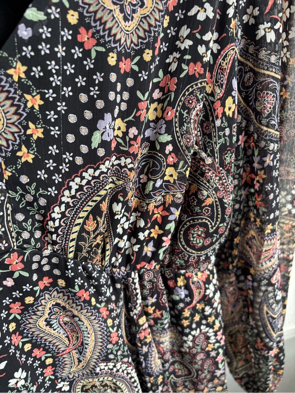 Women’s Black Paisley Printed Long Sleeve Dress - Picture 6 of 6